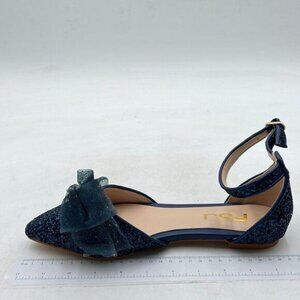 FSJ Women's Cute Flats Slingback Dress Pumps Bowtie Pointed Toe Blue